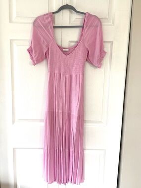 Abercrombie & Fitch Pink Maxi Dress with Puff Sleeves Size S